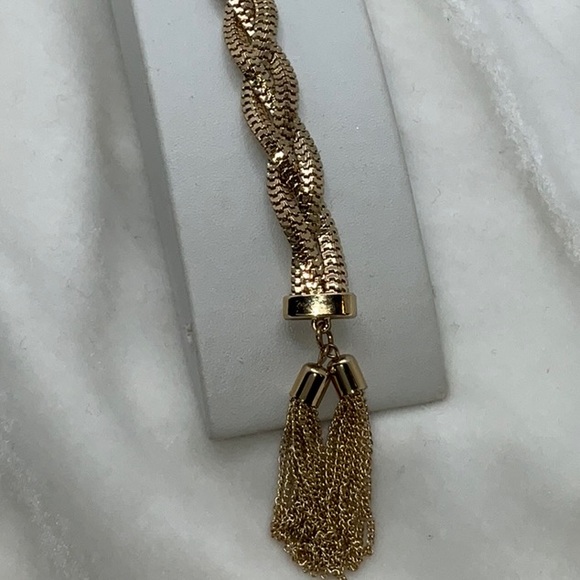 Gold-Tone Braided Bracelet With Two Attached Tassels - Picture 11 of 13